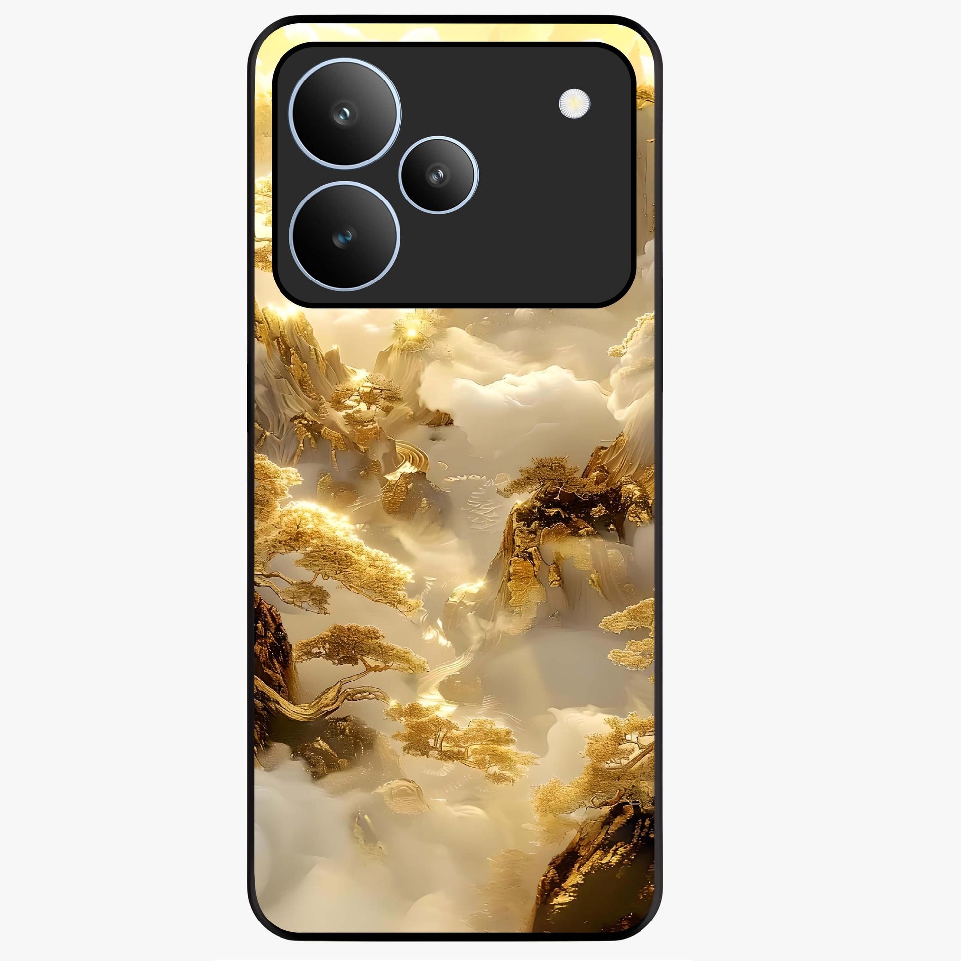 Gates Of Illumination Glass Case showing flat back view with mystical illuminated gate artwork and glossy glass finish.