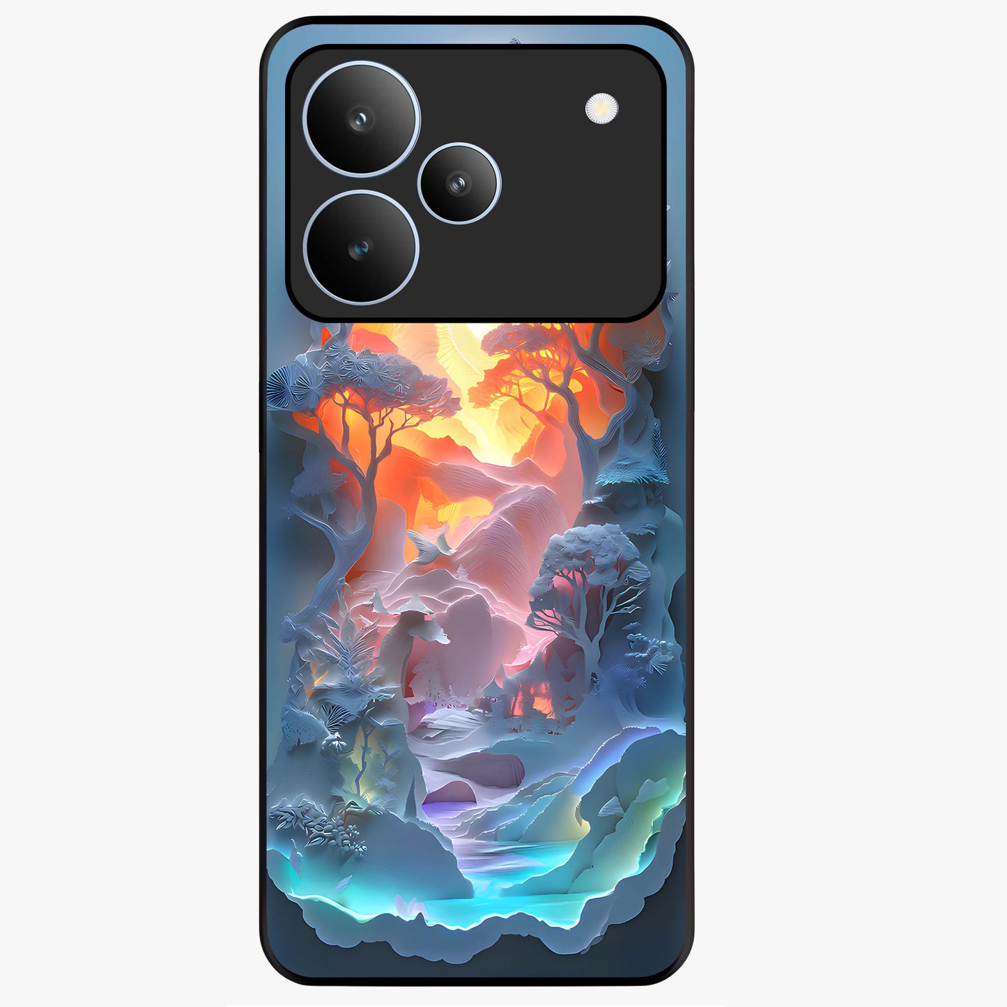 Glow Forest Portal Glass Case showing flat back view with glowing forest portal artwork and glossy glass finish.