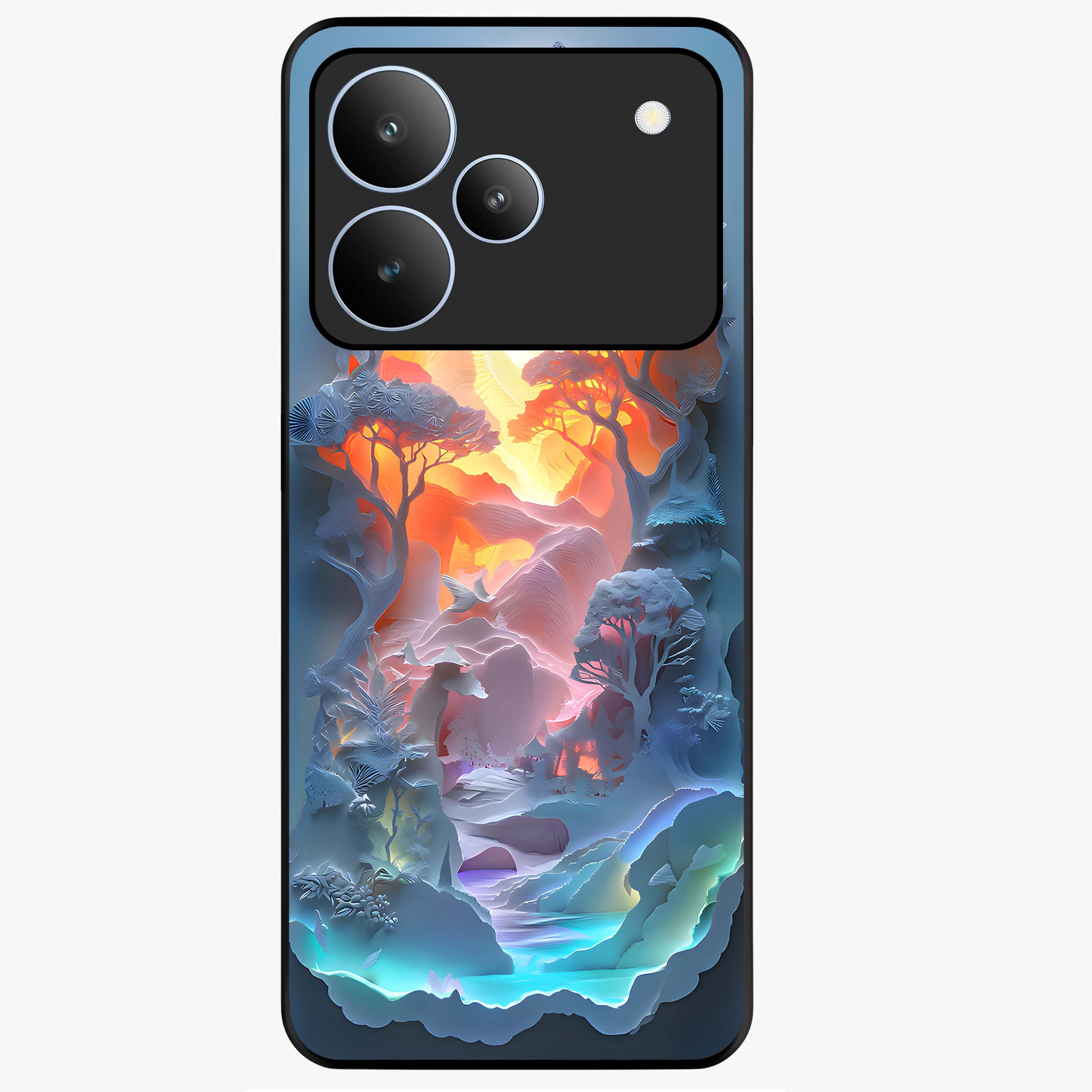 Glow Forest Portal Glass Case showing flat back view with glowing forest portal artwork and glossy glass finish.