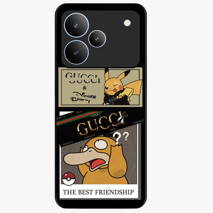 Gucci Play Mashup Glass Case showing flat back view with luxury inspired graphic artwork and glossy glass finish.