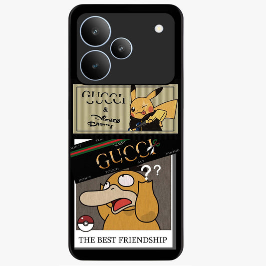 Gucci Play Mashup Glass Case showing flat back view with luxury inspired graphic artwork and glossy glass finish.