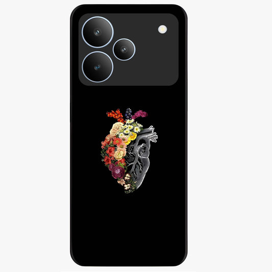 Heart With Flowers Glass Case showing flat back view with heart shaped floral artwork and glossy glass finish.