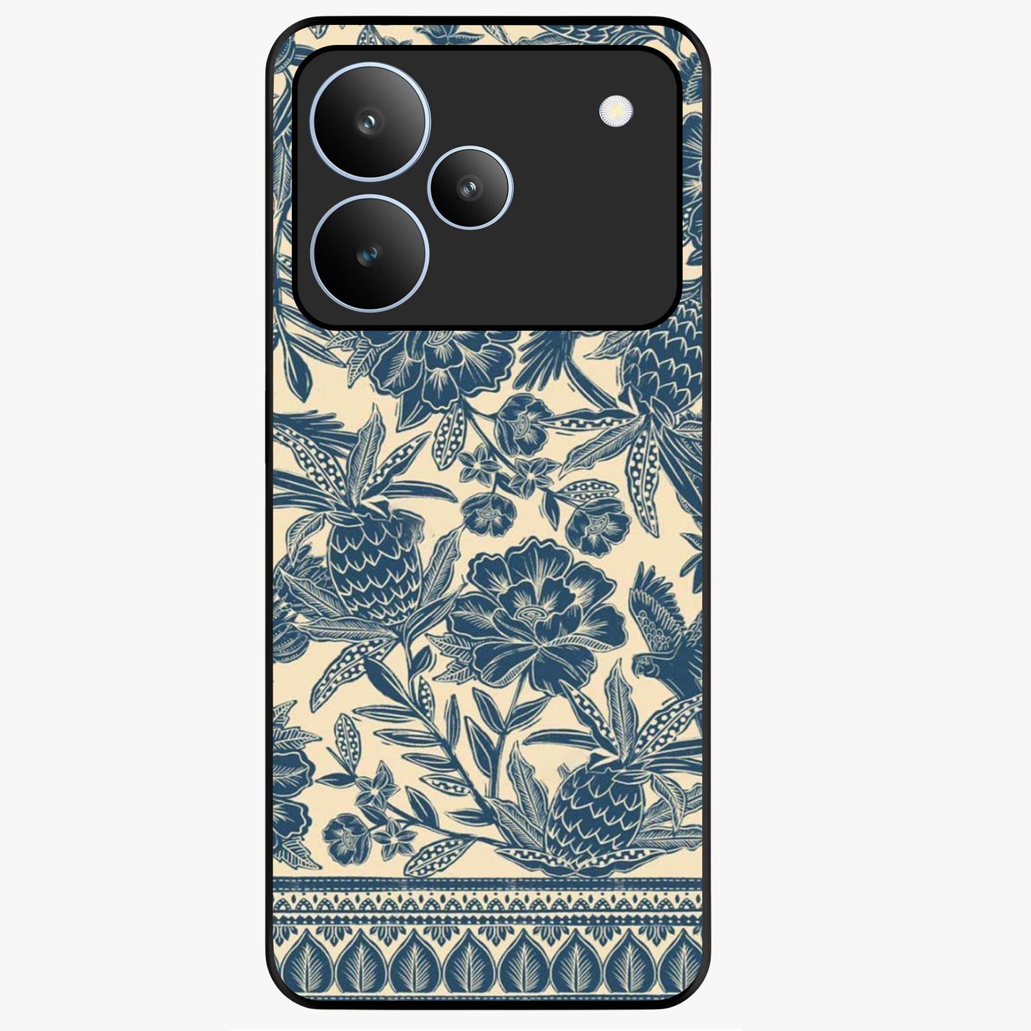 Heirloom Wild Bloom Glass Case showing flat back view with vintage inspired wild flower artwork and glossy glass finish.