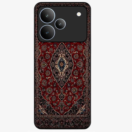 Heritage Carpet Royale Glass Case showing flat back view with ornate Persian carpet inspired pattern and glossy glass finish.