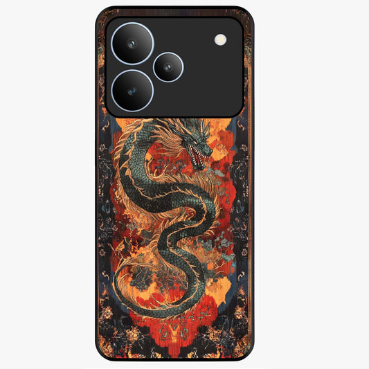 Inferno Dragon Soul Glass Case showing flat back view with fiery dragon artwork and glossy glass finish.