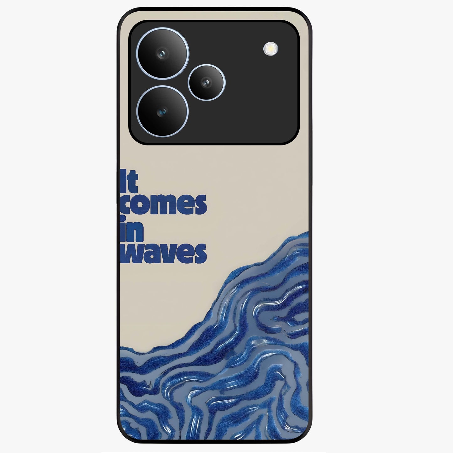 It Comes In Waves Quote Glass Case showing flat back view with inspirational wave themed quote artwork and glossy glass finish.