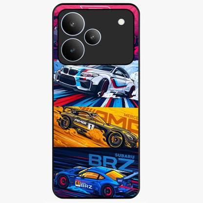 JDM Sports Car Glass Case showing flat back view with high performance sports car artwork and glossy glass finish.