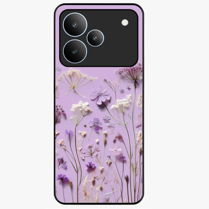 Lavender Blossom Dream Glass Case showing flat back view with soft lavender floral artwork and glossy glass finish.