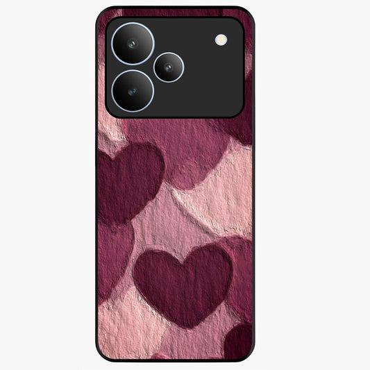 Layered Paper Hearts Glass Case showing flat back view with layered paper heart artwork and glossy glass finish.