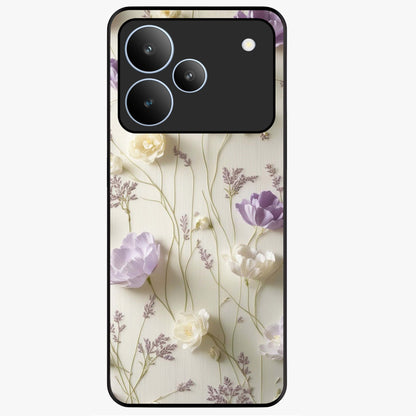 Lilac Breeze Harmony Glass Case showing flat back view with soft lilac themed artwork and glossy glass finish.