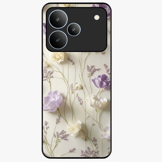 Lilac Breeze Harmony Glass Case showing flat back view with soft lilac themed artwork and glossy glass finish.