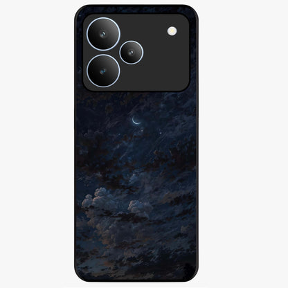 Lunar Veil Silence Glass Case showing flat back view with mystical moon veil artwork and glossy glass finish.