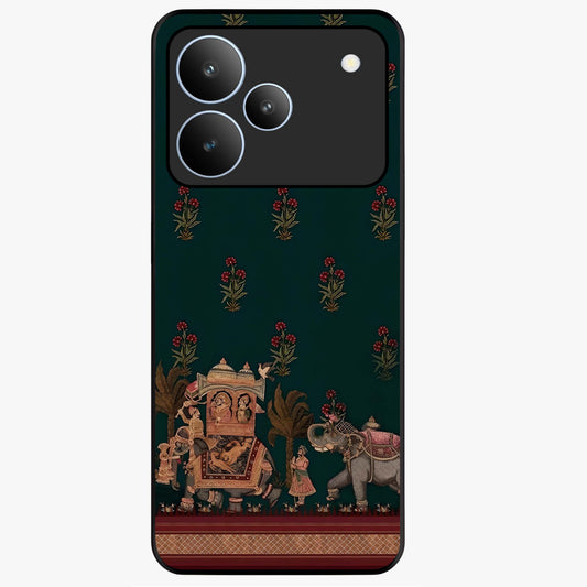 Macmerise Glass Case showing flat back view with stylish modern artwork and glossy glass finish.