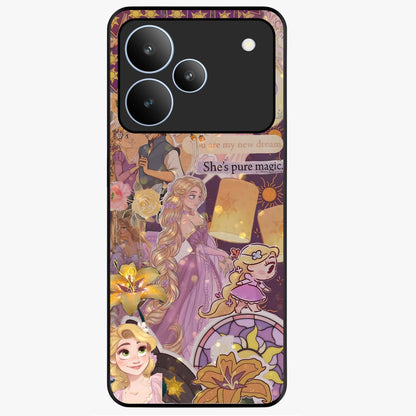 Magical Tangled Dream Glass Case showing flat back view with dreamy tangled artwork and glossy glass finish.