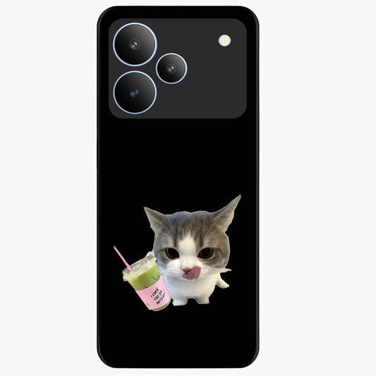 Matcha Cat Style Glass Case showing flat back view with cute matcha themed cat artwork and glossy glass finish.
