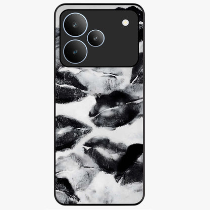 Midnight Kiss Marks Glass Case showing flat back view with lipstick kiss mark artwork and glossy glass finish.