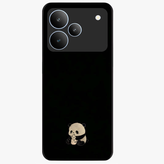 Midnight Panda Love Glass Case showing flat back view with cute panda themed artwork and glossy glass finish.