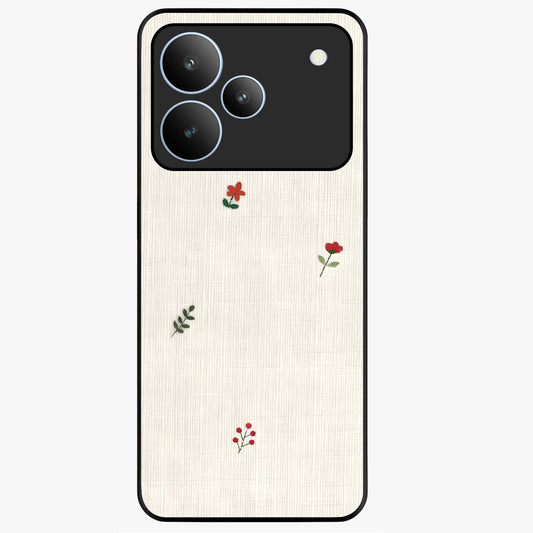 Minimal Petal Whispers Glass Case showing flat back view with soft minimal floral artwork and glossy glass finish.