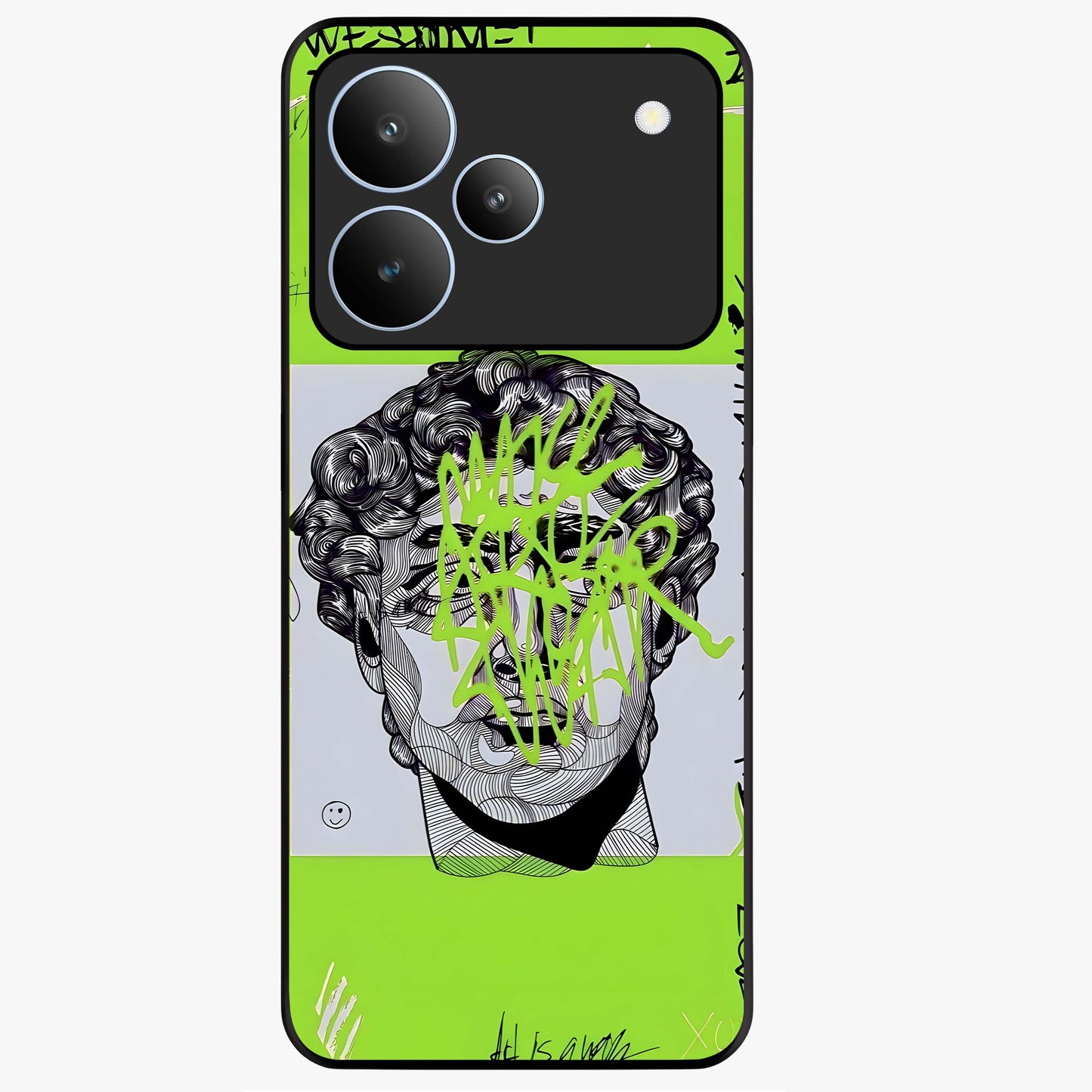 Neo Graffiti Rebellion Glass Case showing flat back view with vibrant graffiti artwork and glossy glass finish.
