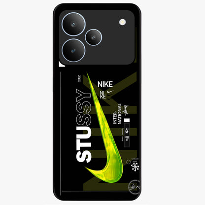 Neon Street Edition Glass Case showing flat back view with neon street style artwork and glossy glass finish.