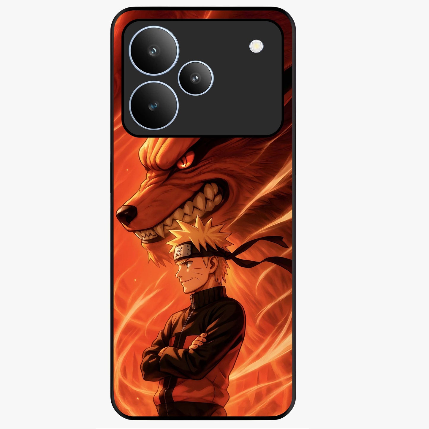 Nine Tails Legacy Glass Case showing flat back view with powerful nine-tailed fox inspired artwork and glossy glass finish.