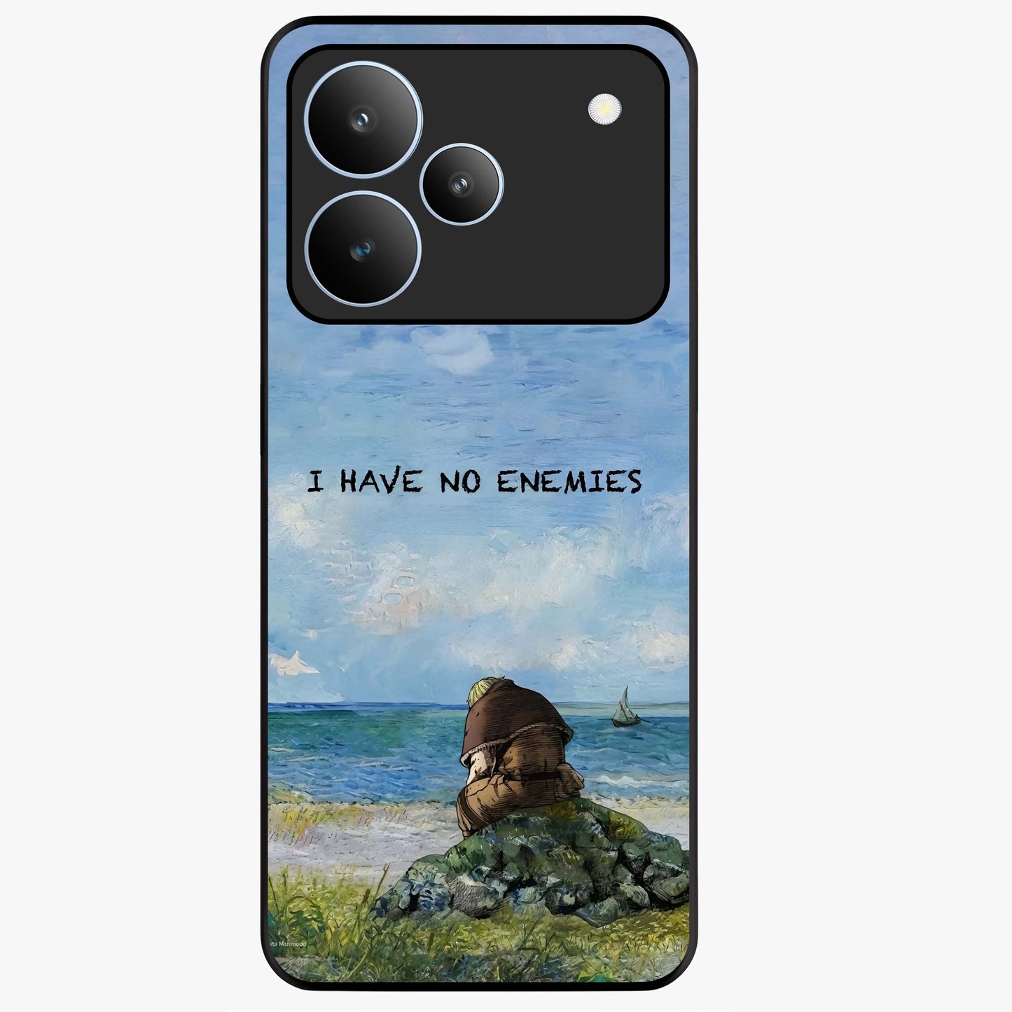 Peace Beyond War Glass Case showing flat back view with symbolic peace themed artwork and glossy glass finish.