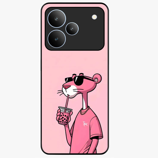 Pink Panther Glass Case showing flat back view with iconic pink panther artwork and glossy glass finish.