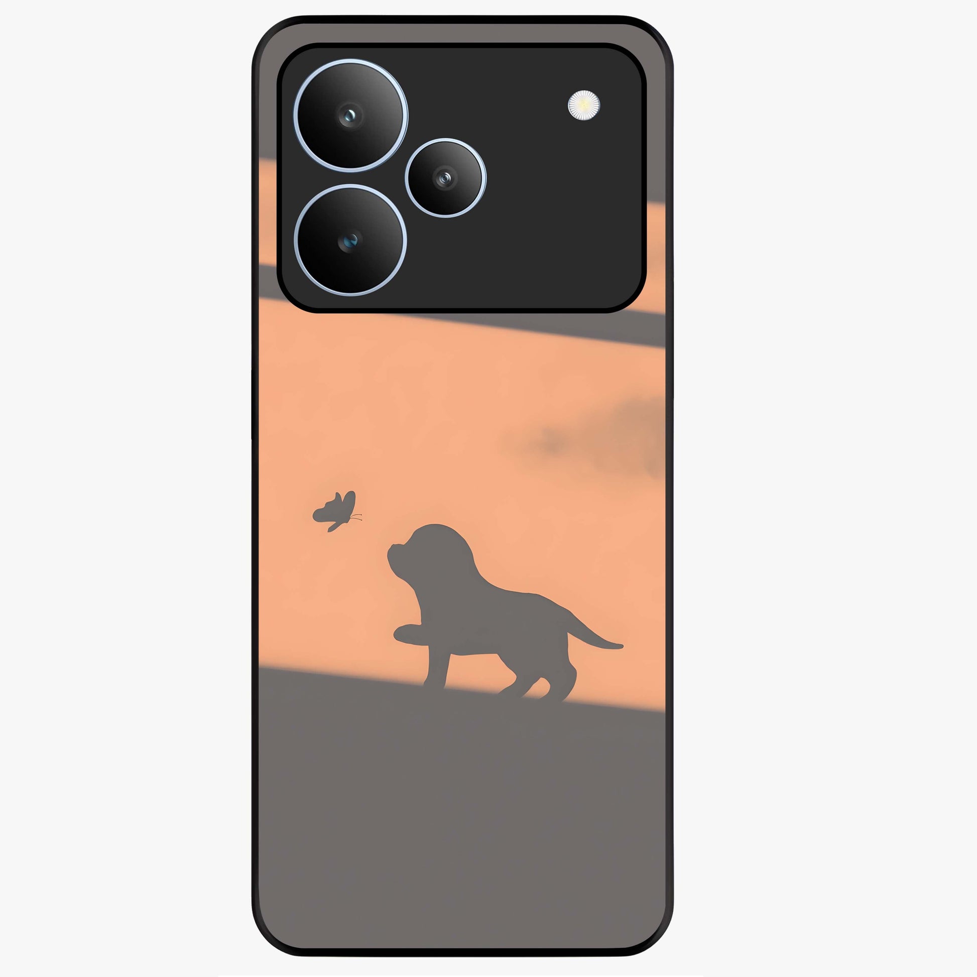 Puppy Shadow Art Glass Case showing flat back view with cute puppy shadow style artwork and glossy glass finish.