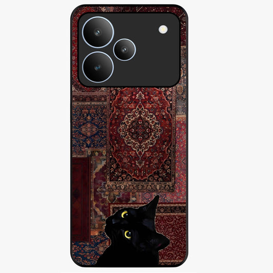 Regal Magic Cat Apple Glass Case showing flat back view with magical cat artwork holding apple and glossy glass finish.