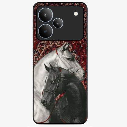 Regal Stallion Tapestry Glass Case showing flat back view with majestic horse tapestry artwork and glossy glass finish.