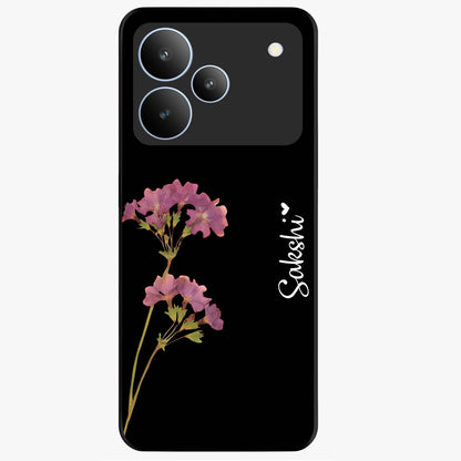 Riching Lavender Flower Custom Name Glass Case showing flat back view with lavender floral artwork and personalized name design.