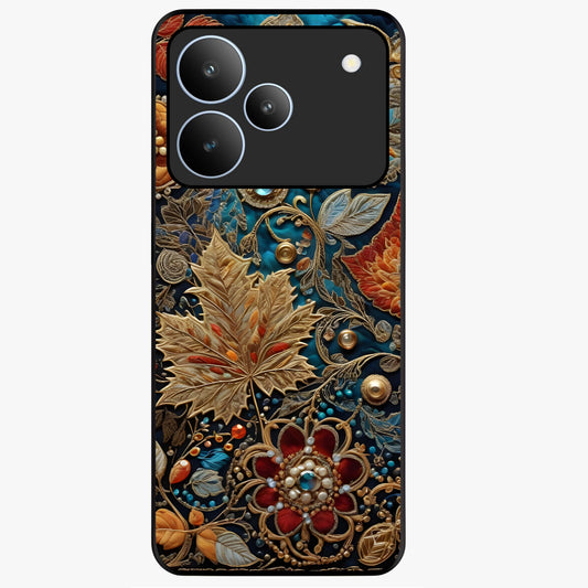 Royal Jewel Garden Glass Case showing flat back view with decorative floral garden artwork and glossy glass finish.