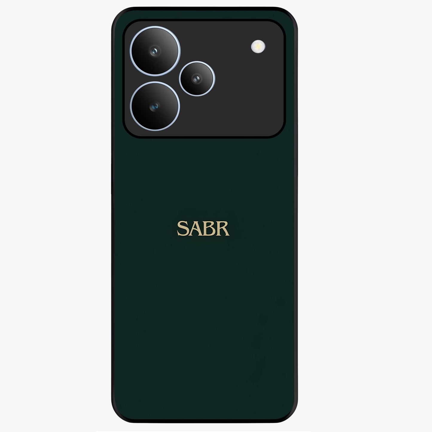 Sabr Minimal Patience Glass Case showing flat back view with minimalist typography artwork and glossy glass finish.