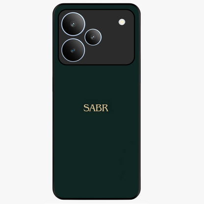 Sabr Minimal Patience Glass Case showing flat back view with minimalist typography artwork and glossy glass finish.