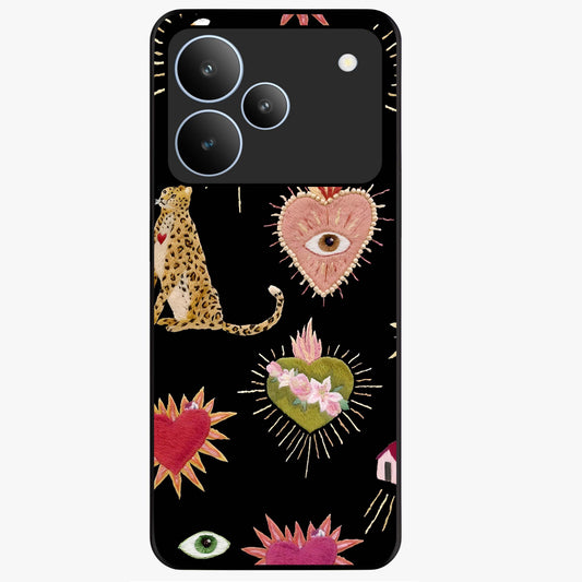 Sacred Jungle Heart Glass Case showing flat back view with jungle inspired heart artwork and glossy glass finish.