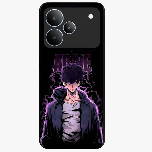 Shadow Monarch Awakening Glass Case showing flat back view with powerful dark monarch themed artwork and glossy glass finish.