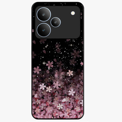 Small Starry Flowers Glass Case showing flat back view with delicate starry floral artwork and glossy glass finish.