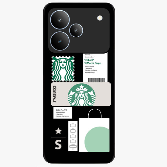 Starbucks Mocha Glass Case showing flat back view with coffee inspired artwork and glossy glass finish.