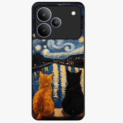Starry River Cats Glass Case showing flat back view with cats by a starry river artwork and glossy glass finish.
