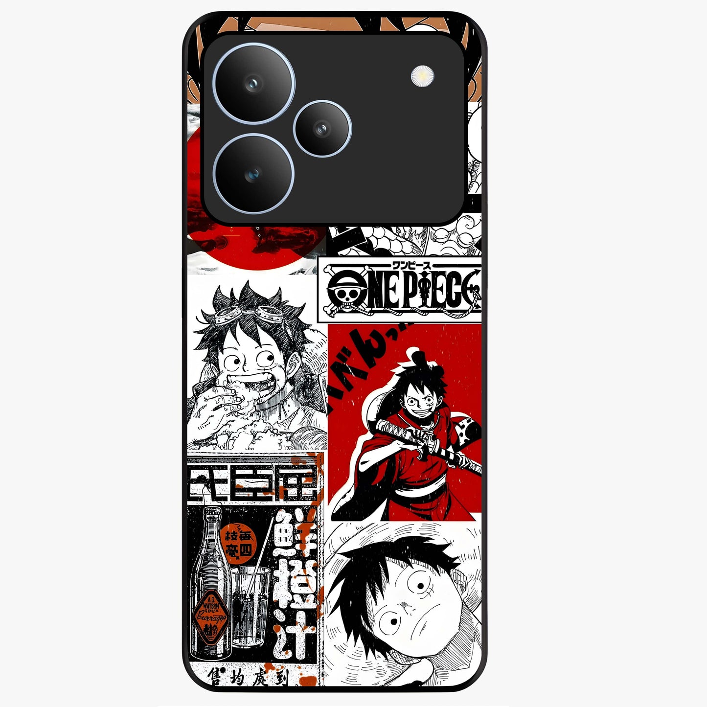 Strawhat Chaos Panels Glass Case showing flat back view with anime inspired chaos panel artwork and glossy glass finish.
