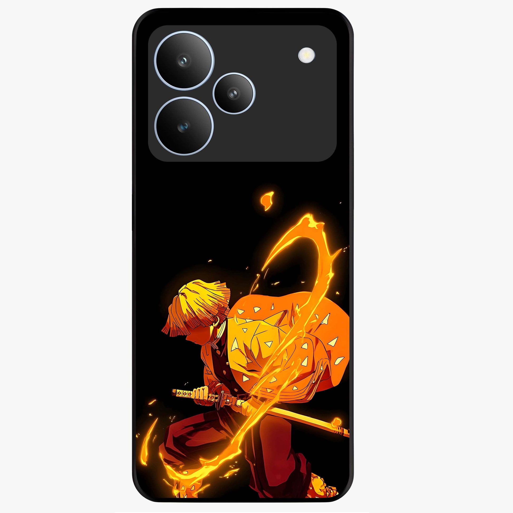 Thunder Flame Execution Glass Case showing flat back view with powerful flame and lightning artwork and glossy glass finish.