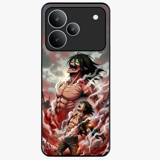 Titan Awakening Fury Glass Case showing flat back view with powerful titan inspired artwork and glossy glass finish.