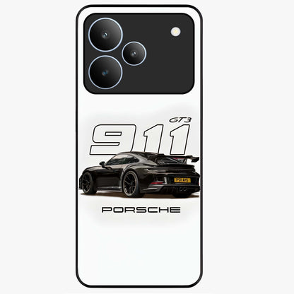 Turbo Legacy Icon Glass Case showing flat back view with iconic sports car inspired artwork and glossy glass finish.