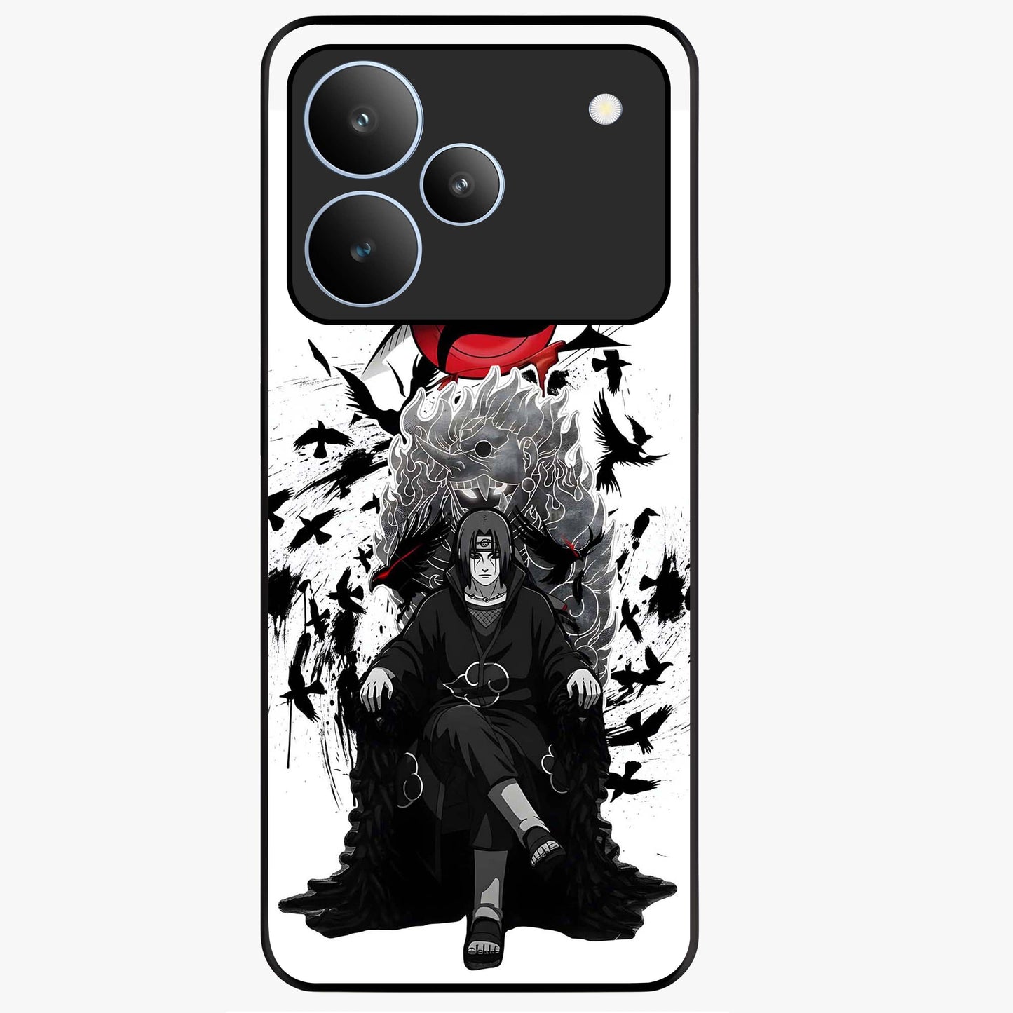 Uchiha Shadow Throne Glass Case showing flat back view with cosmic underwater themed artwork and glossy glass finish.