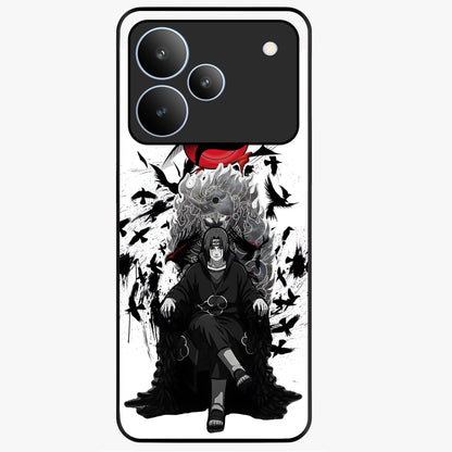 Uchiha Shadow Throne Glass Case showing flat back view with cosmic underwater themed artwork and glossy glass finish.