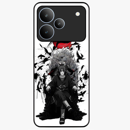Uchiha Shadow Throne Glass Case showing flat back view with cosmic underwater themed artwork and glossy glass finish.