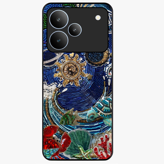 Universe Underwater Spark Glass Case showing flat back view with cosmic underwater themed artwork and glossy glass finish.