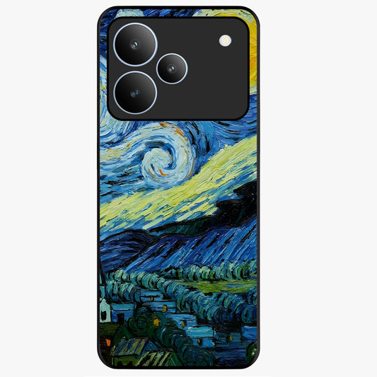 Van Gogh Art Glass Case showing flat back view with classic painterly artwork inspired by Van Gogh style and glossy glass finish.