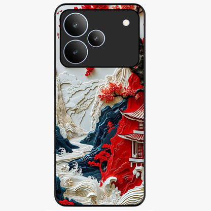 Whispers Of Sakura Waves Glass Case showing flat back view with cherry blossom wave artwork and glossy glass finish.