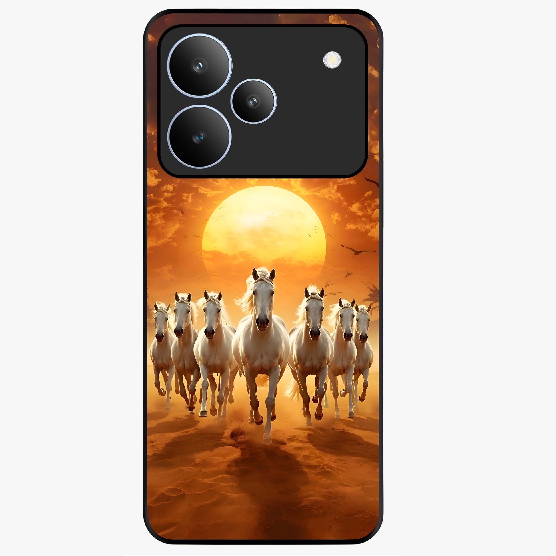 Wild Sunset Majesty Glass Case showing flat back view with majestic sunset landscape artwork and glossy glass finish.
